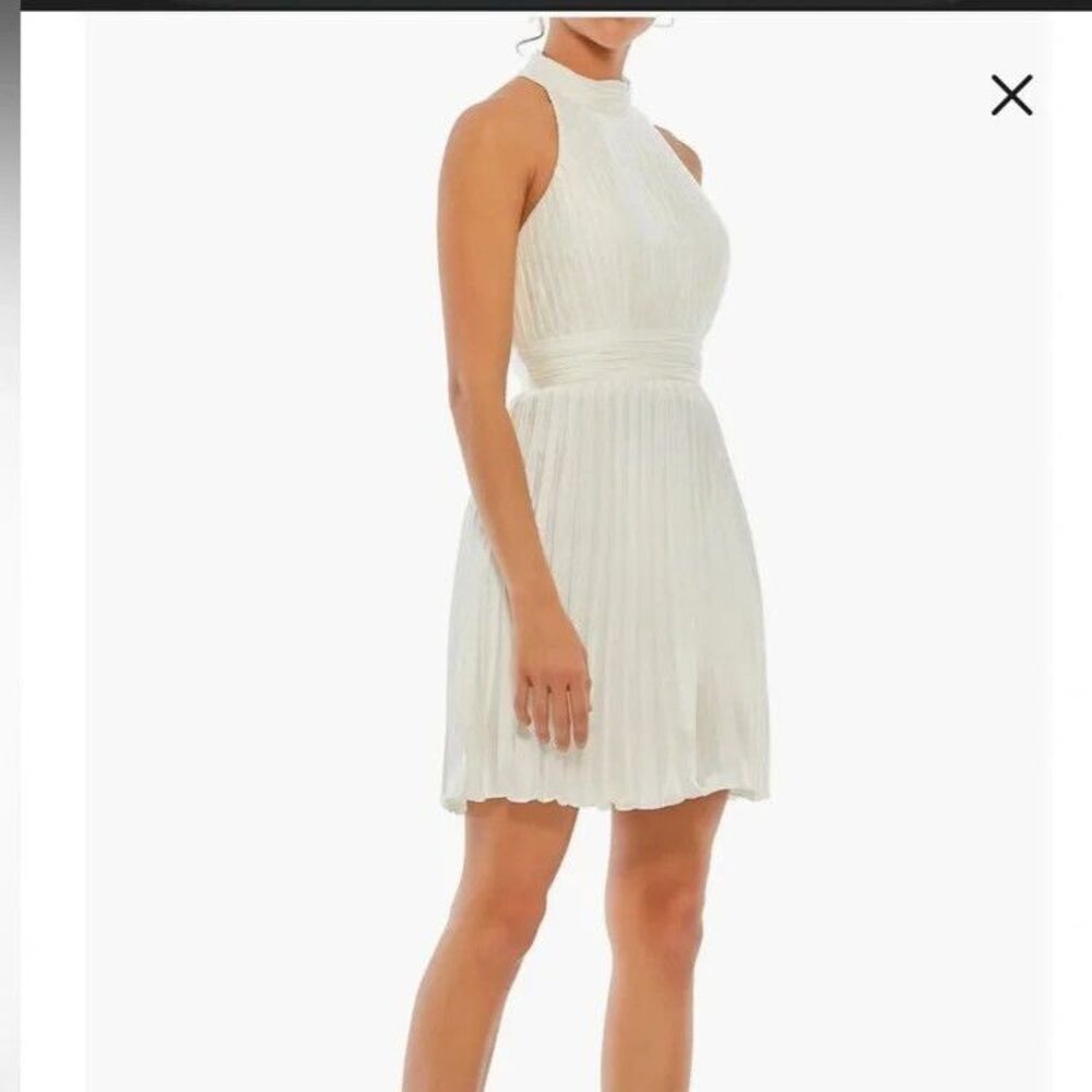 Mac Duggal Ivory Pleated Halter Midi Dress